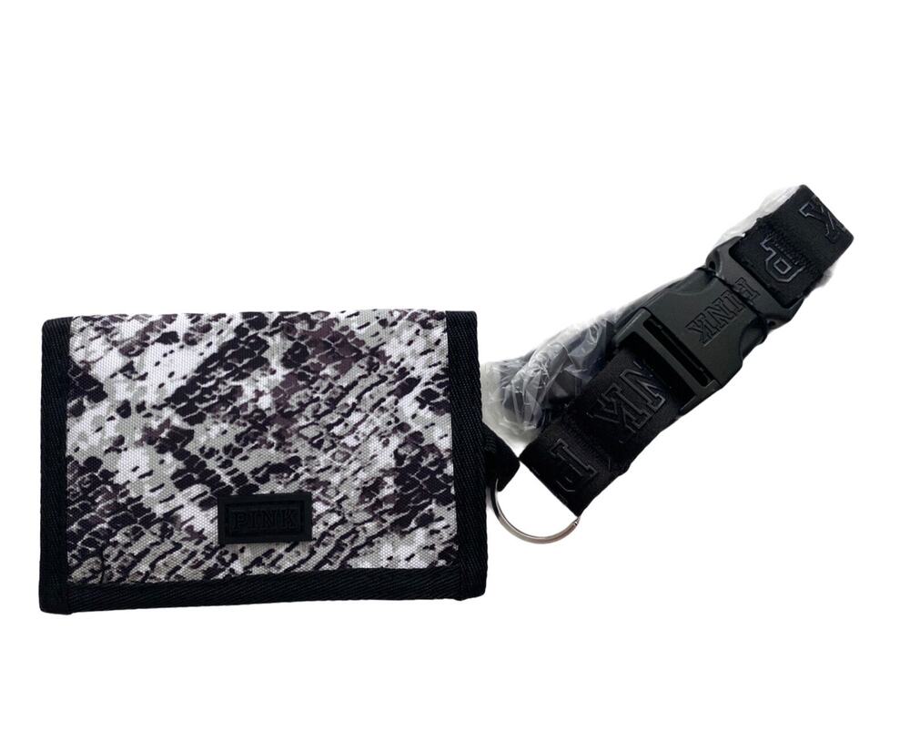 PINK Victoria's Secret Leopard Black Camo Print Wallet ID Card Holder Lanyard